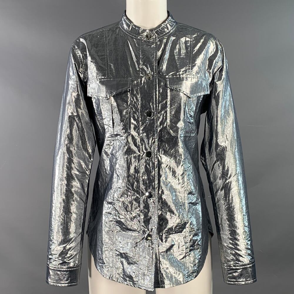 A.L.C. Size 4 Metallic Silver Cotton Blend Snaps Collarless Jacket